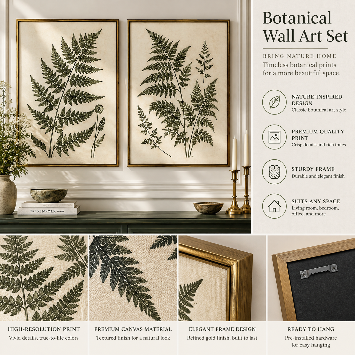 vynqelux Framed Fern Botanical Prints, Set of 2 — details and specifications