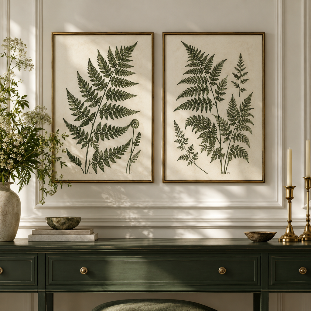 vynqelux Framed Fern Botanical Prints, Set of 2 — main room scene