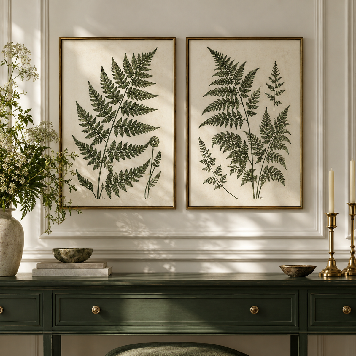 vynqelux Framed Fern Botanical Prints, Set of 2 — main room scene