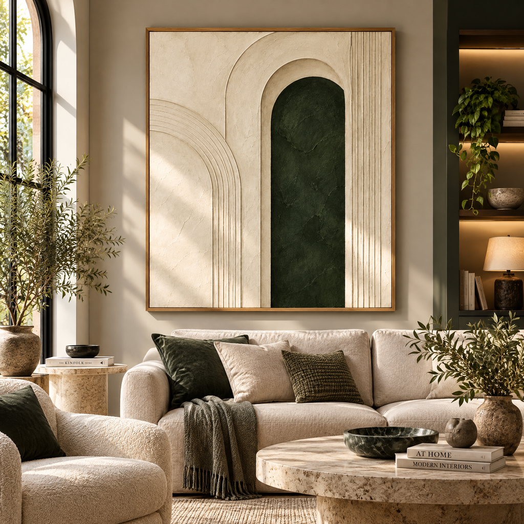 vynqelux Ivory Arch Relief Wall Art — styled in a room