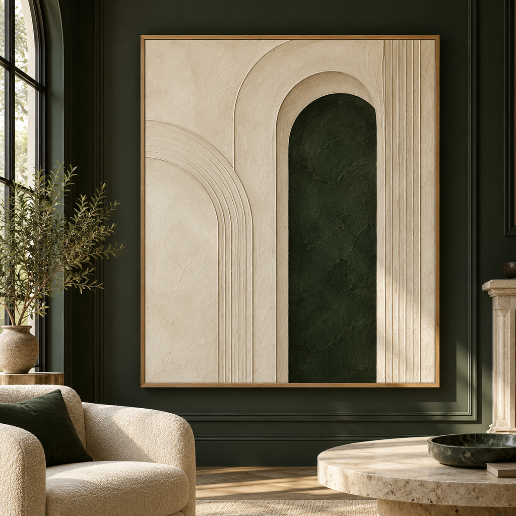 vynqelux Ivory Arch Relief Wall Art — main room scene