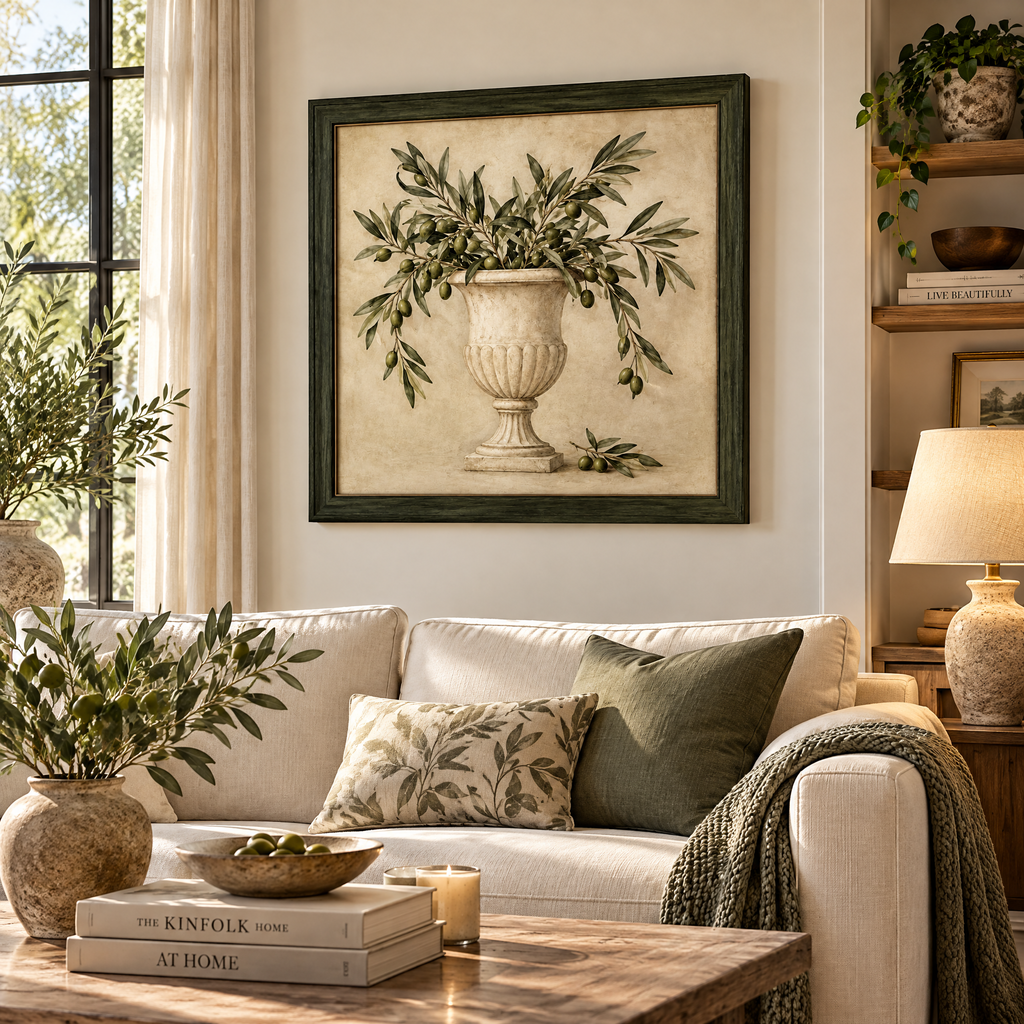vynqelux Framed Olive Branch Still Life — interior inspiration