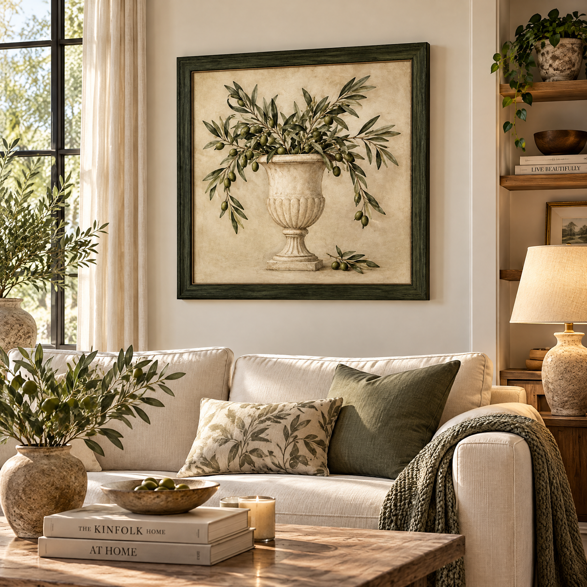 vynqelux Framed Olive Branch Still Life — interior inspiration