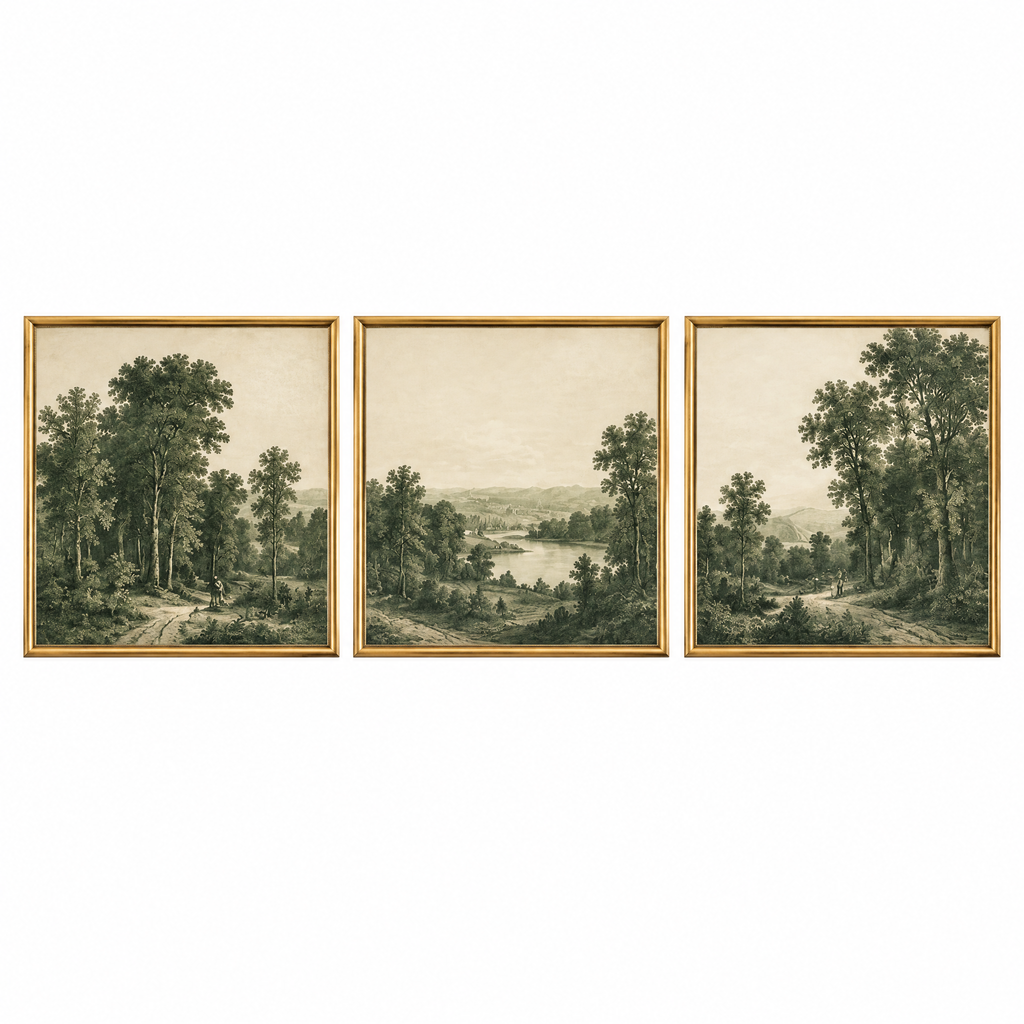 vynqelux Framed Green Landscape Prints, Set of 3 — isolated product view