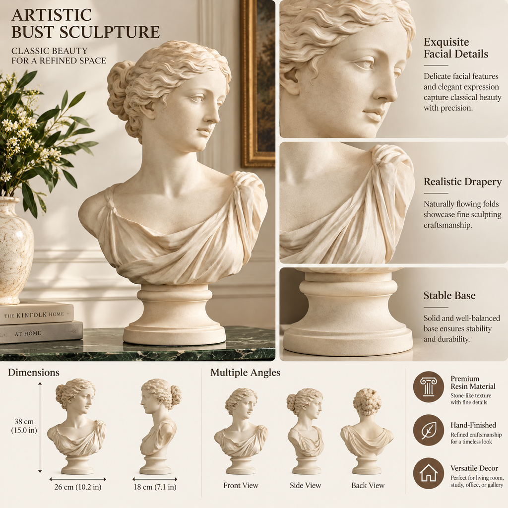 vynqelux Ivory Classical Woman Bust — details and specifications