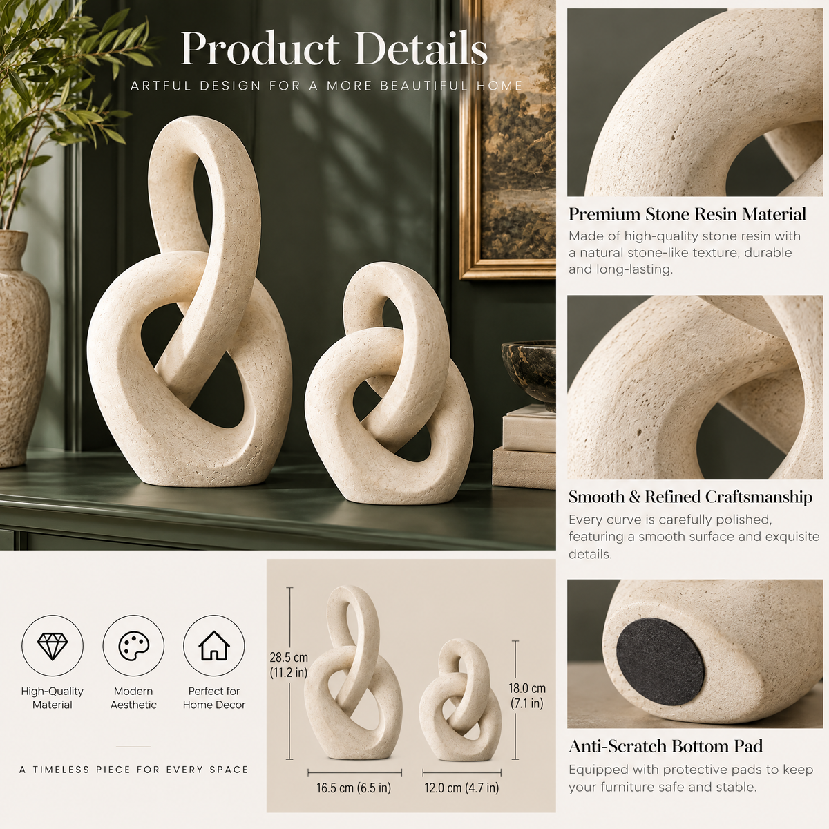 vynqelux Ivory Abstract Loop Sculptures, Set of 2 — details and specifications