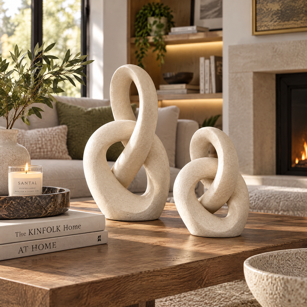 vynqelux Ivory Abstract Loop Sculptures, Set of 2 — interior inspiration