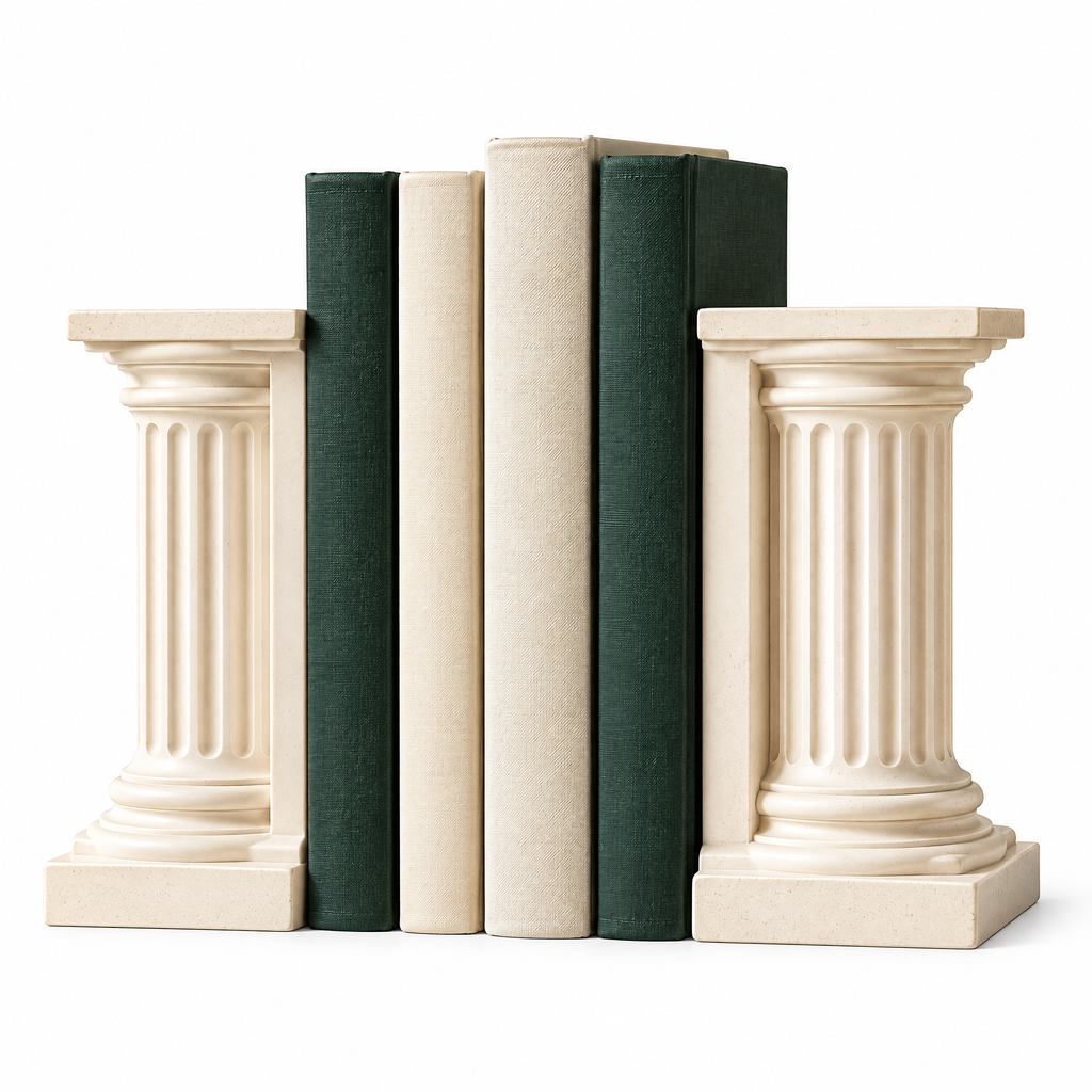 vynqelux Ivory Classical Column Bookends, Pair — isolated product view