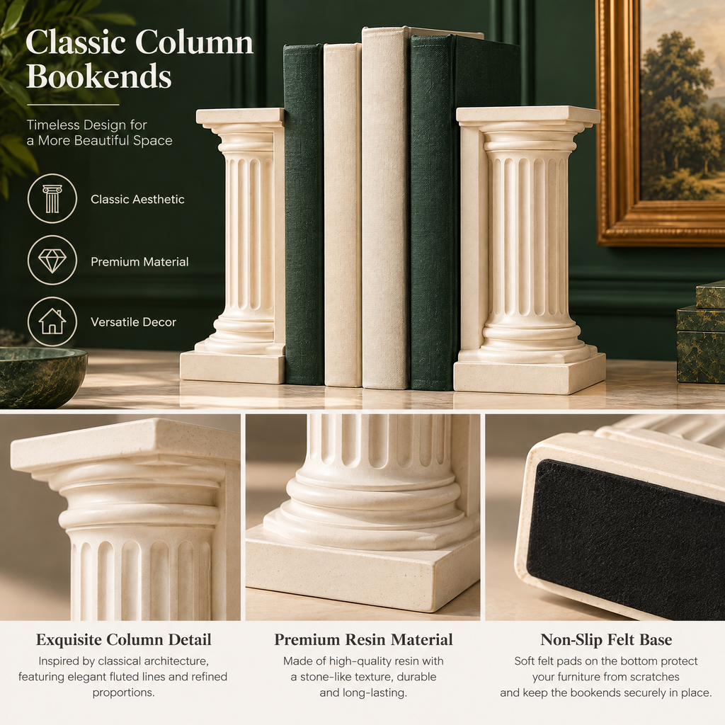 vynqelux Ivory Classical Column Bookends, Pair — details and specifications