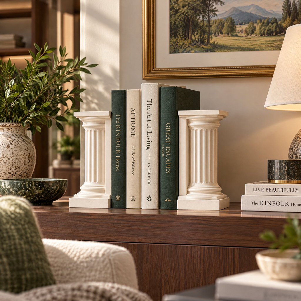 vynqelux Ivory Classical Column Bookends, Pair — interior inspiration