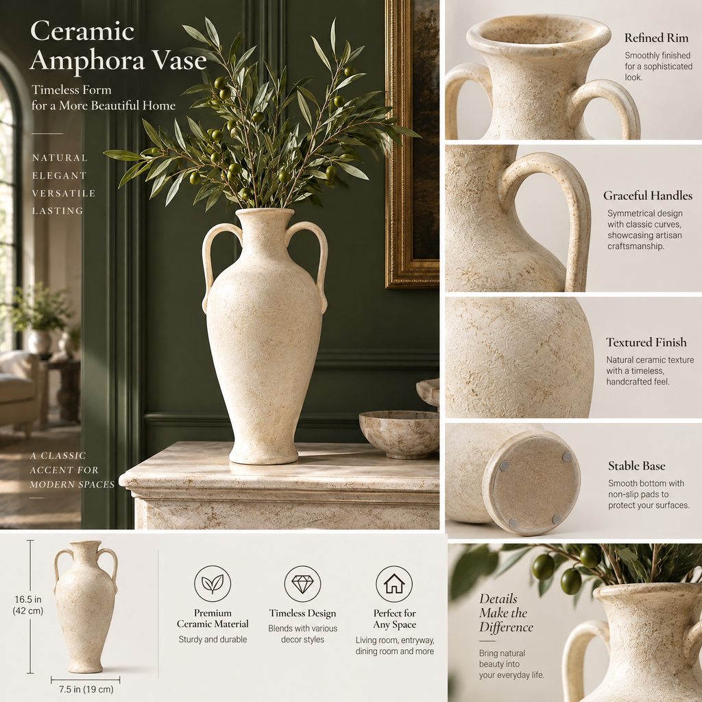 vynqelux Ivory Double-Handle Decorative Vase — details and specifications