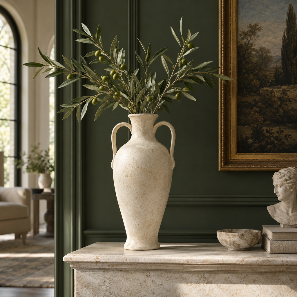 vynqelux Ivory Double-Handle Decorative Vase — main room scene