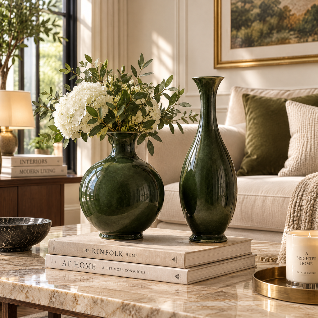 vynqelux Forest Green Decorative Vases, Set of 2 — interior inspiration