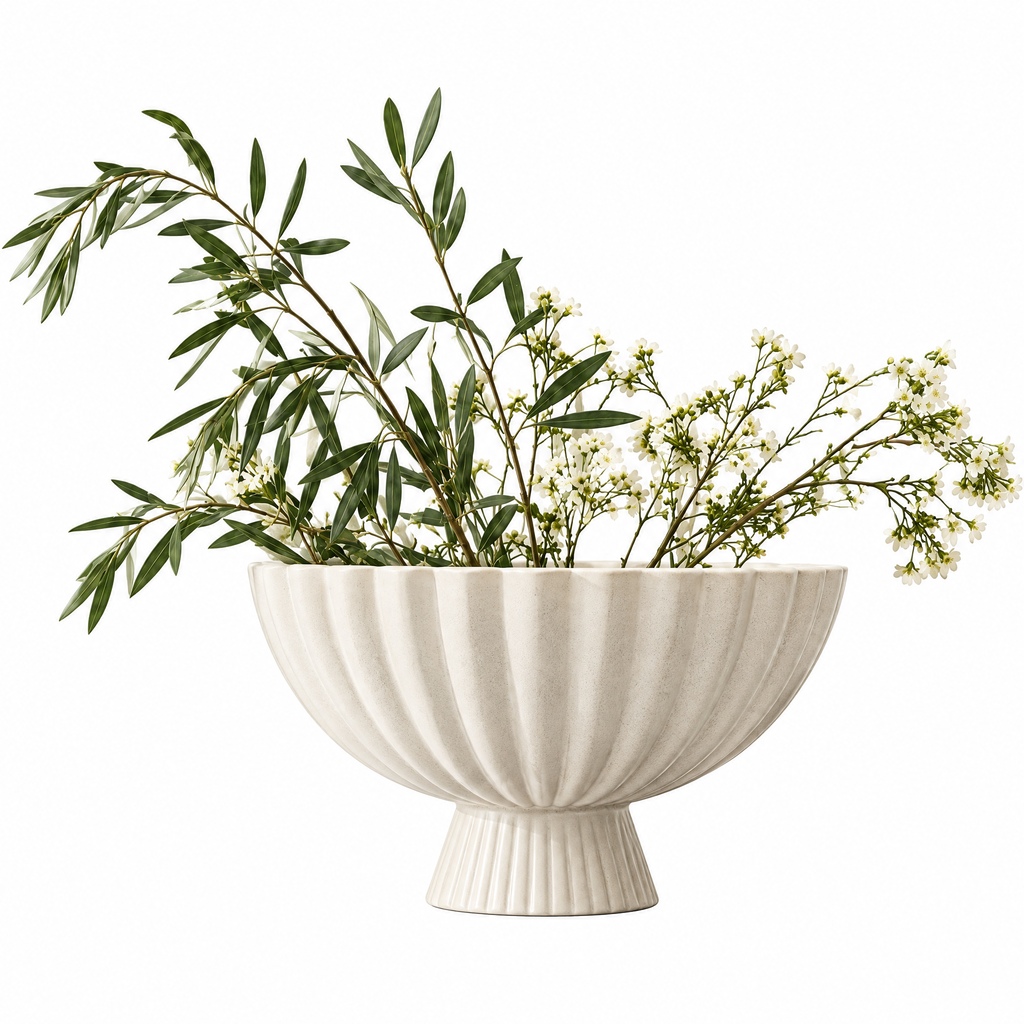 vynqelux Ivory Fluted Pedestal Centerpiece — isolated product view
