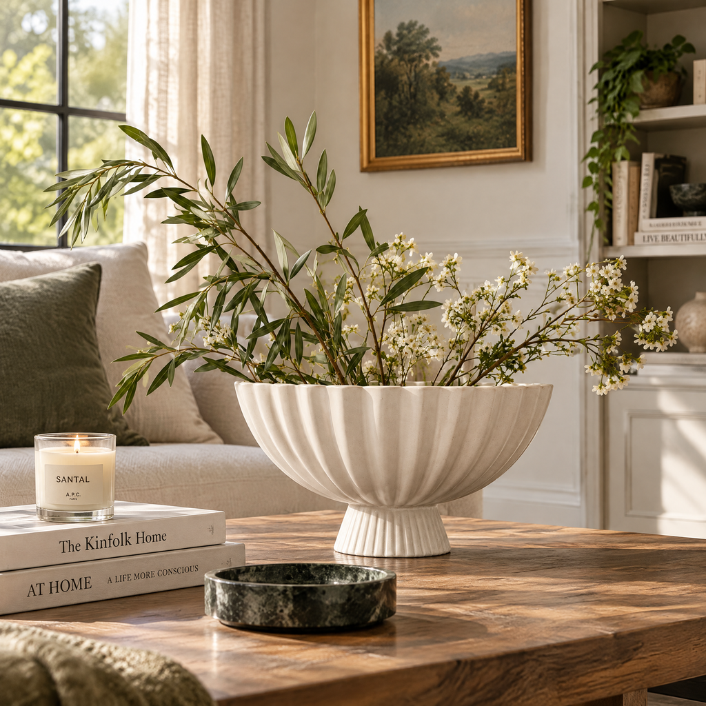 vynqelux Ivory Fluted Pedestal Centerpiece — interior inspiration